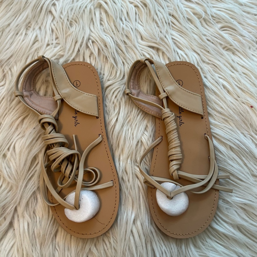 Girls Tan Strappy Sandals